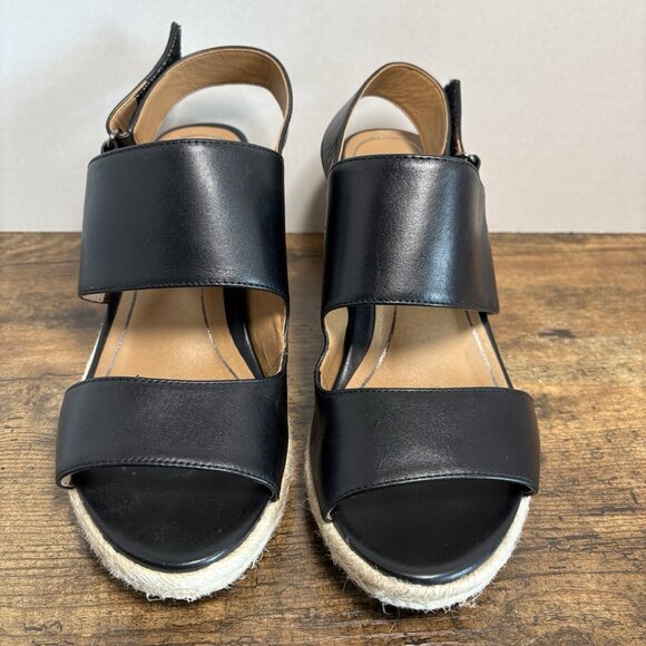 Vionic Brooke Leather Black Espadrille Wedge Sandals Slingback Women Size 7.5 - Picture 2 of 8